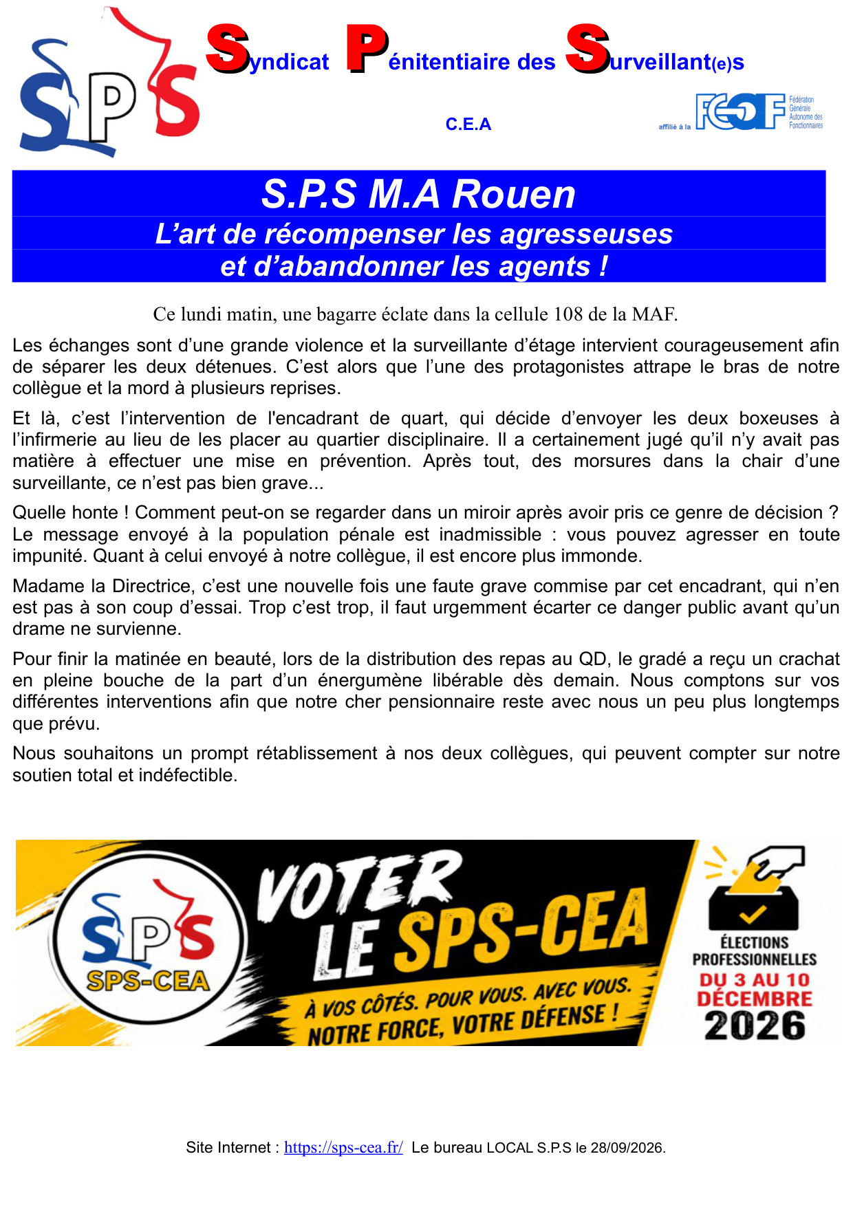 MA Rouen : L’art de récompenser les agresseuses et d’abandonner les agents !