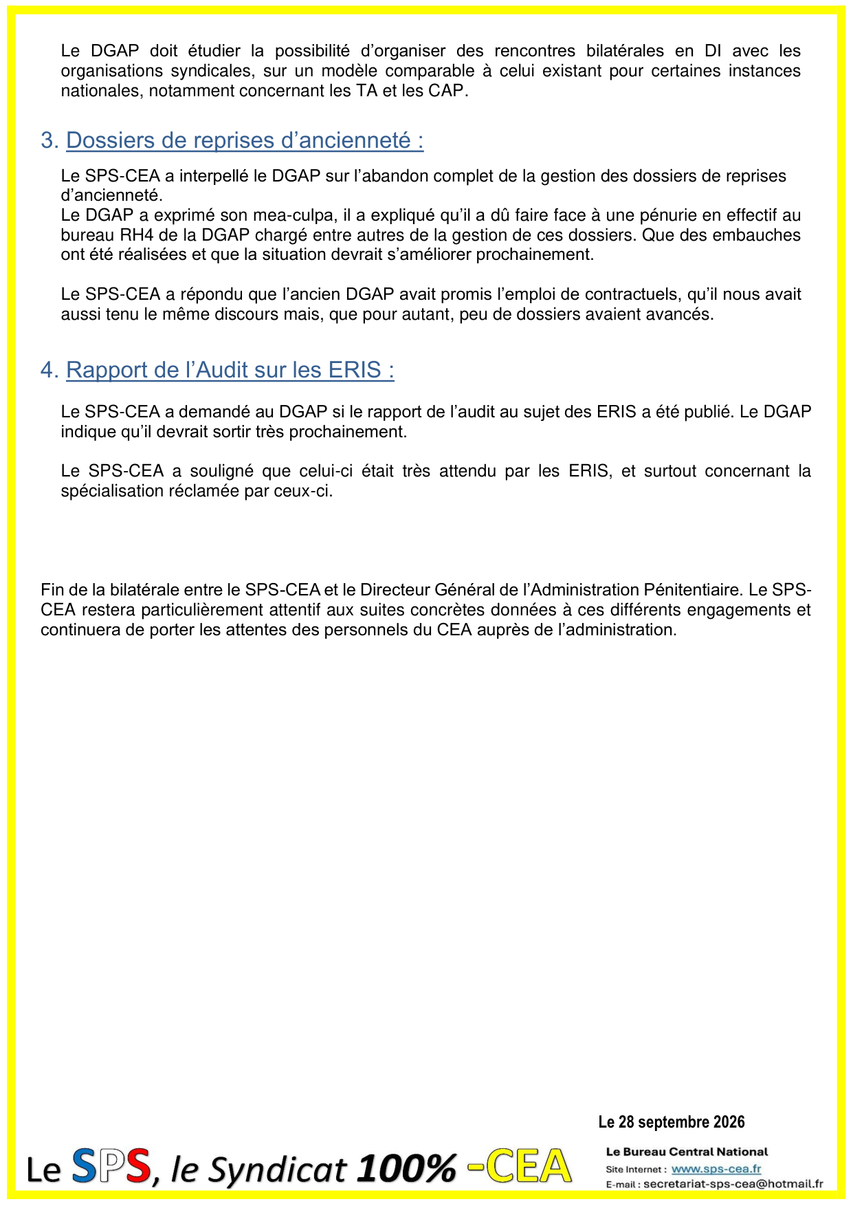 SPS-CEA Bilatérale avec le Directeur Général de l'Administration pénitentiaire