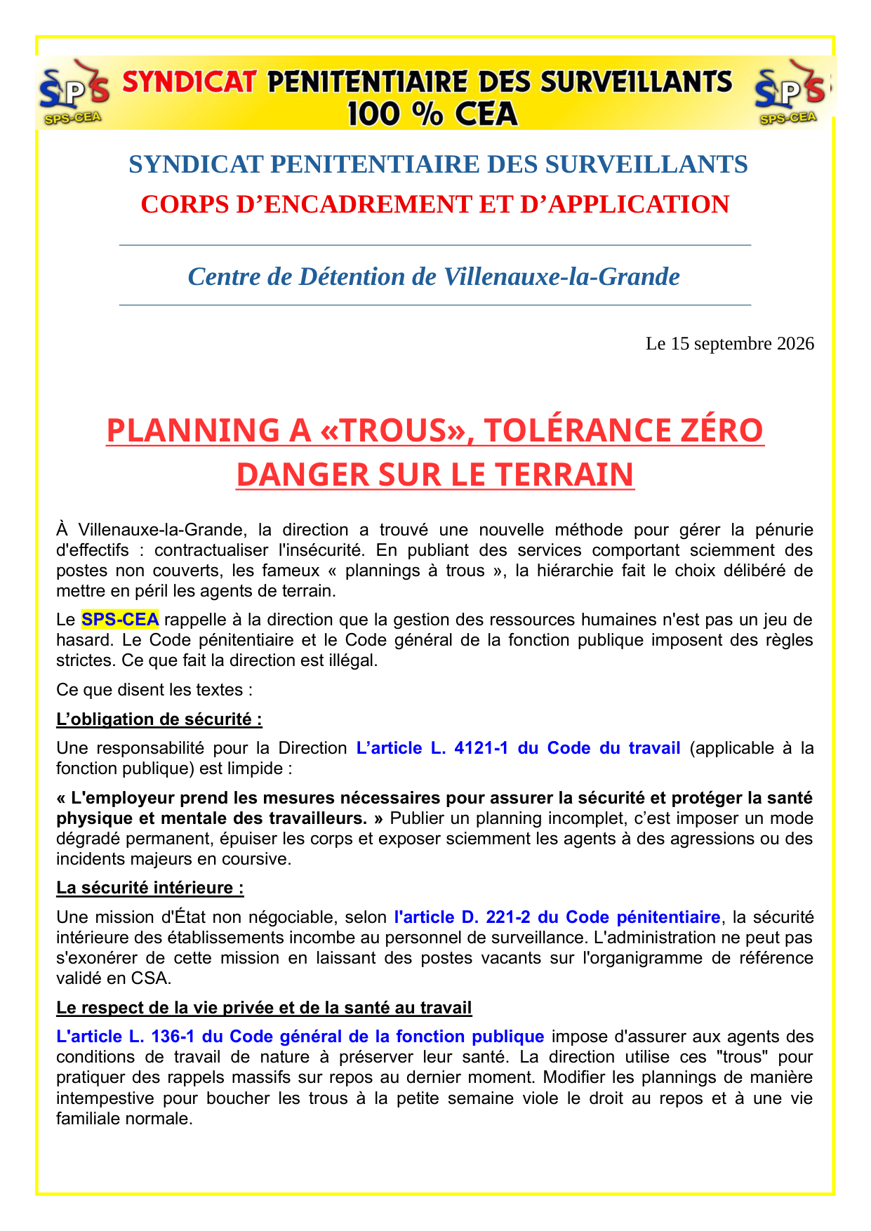 CD de Villenauxe-la-Grande : Planning a «trous», tolérance zéro danger sur le terrain