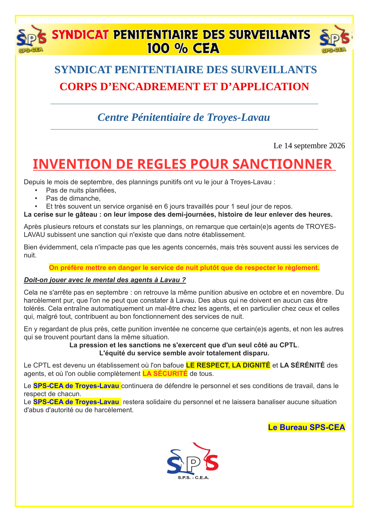 CP de Troyes-Lavau : Invention de règles pour sanctionner