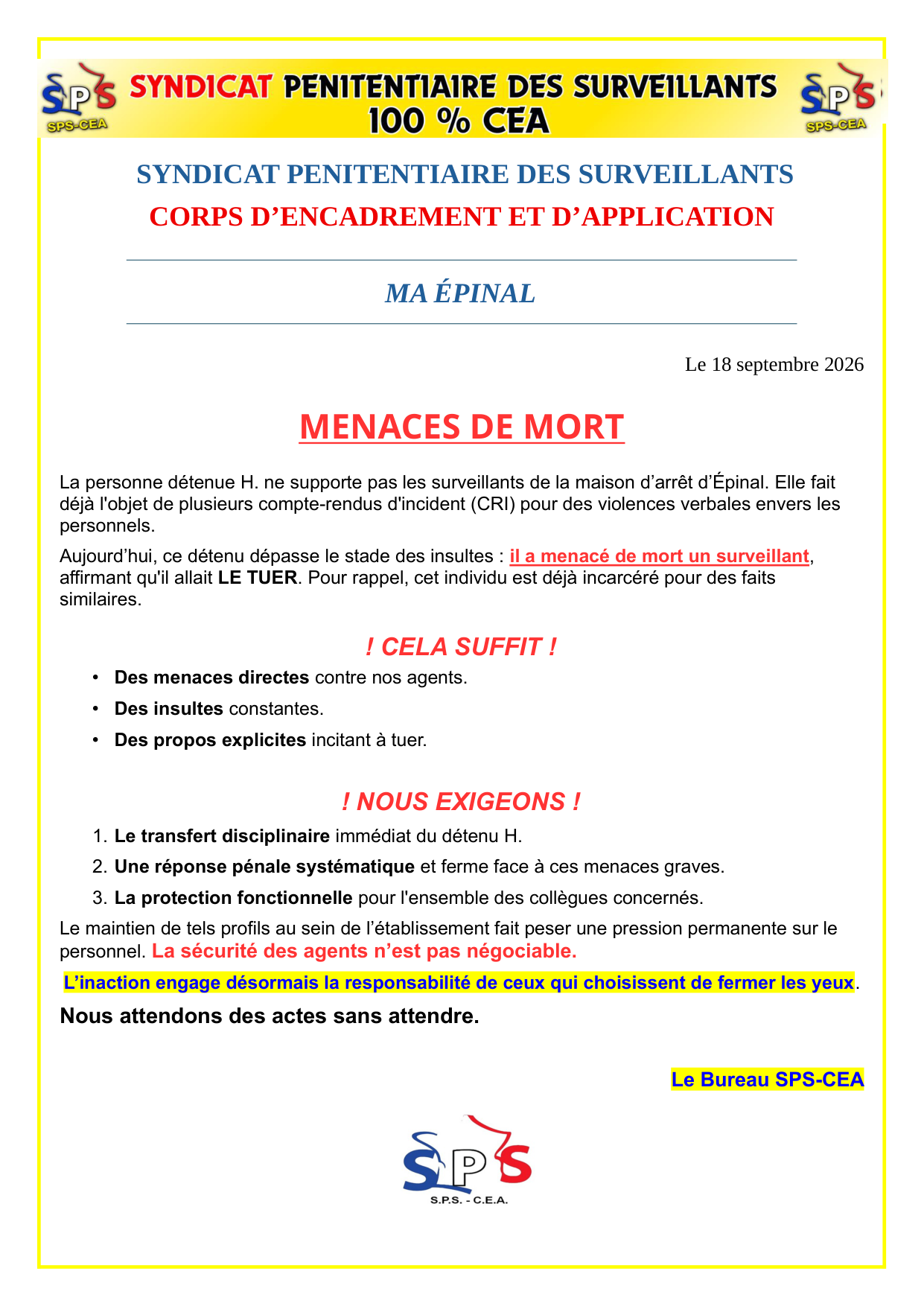 MA Épinal : Menaces de mort
