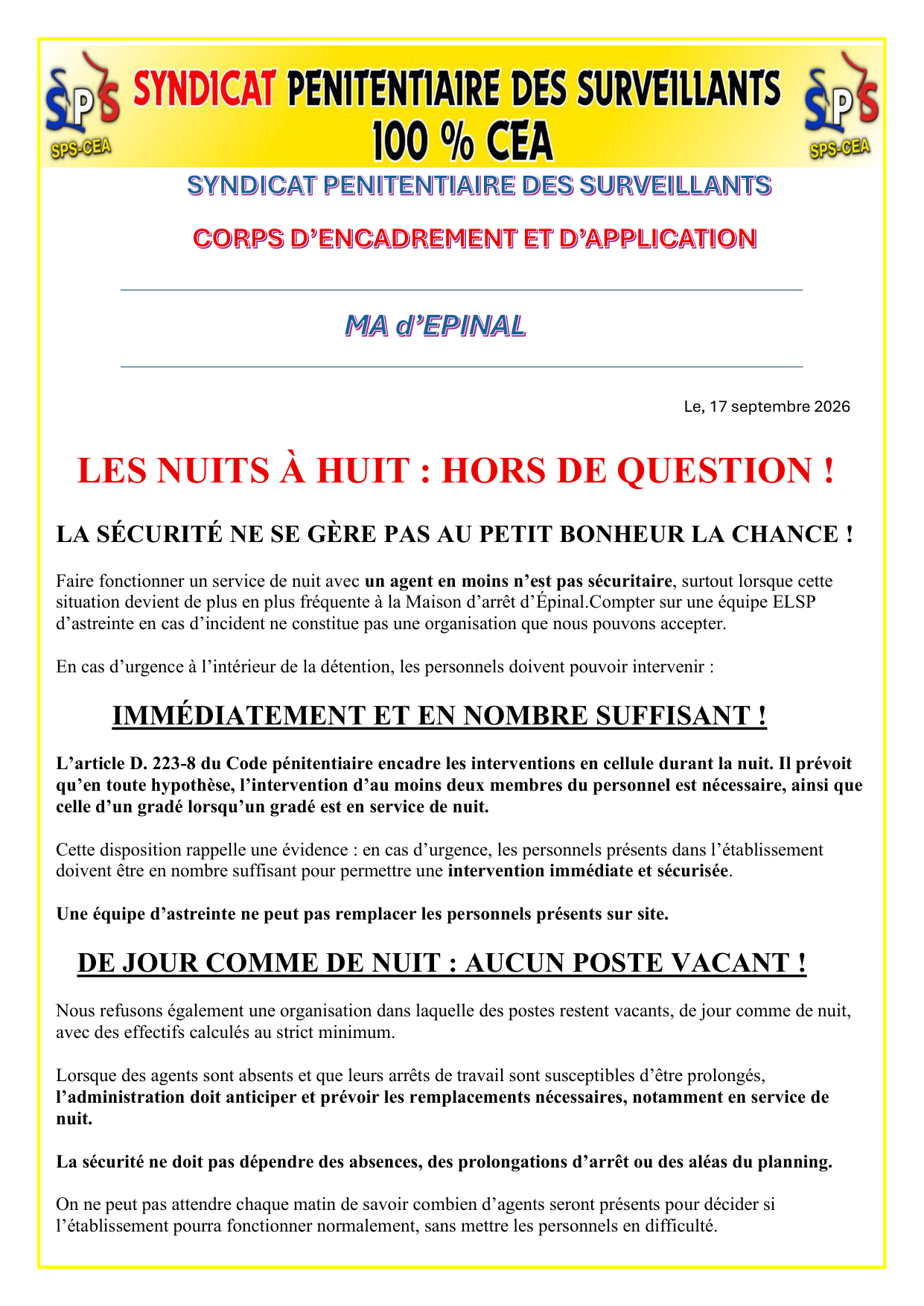 MA Épinal : Les nuits à huit : hors de question !
