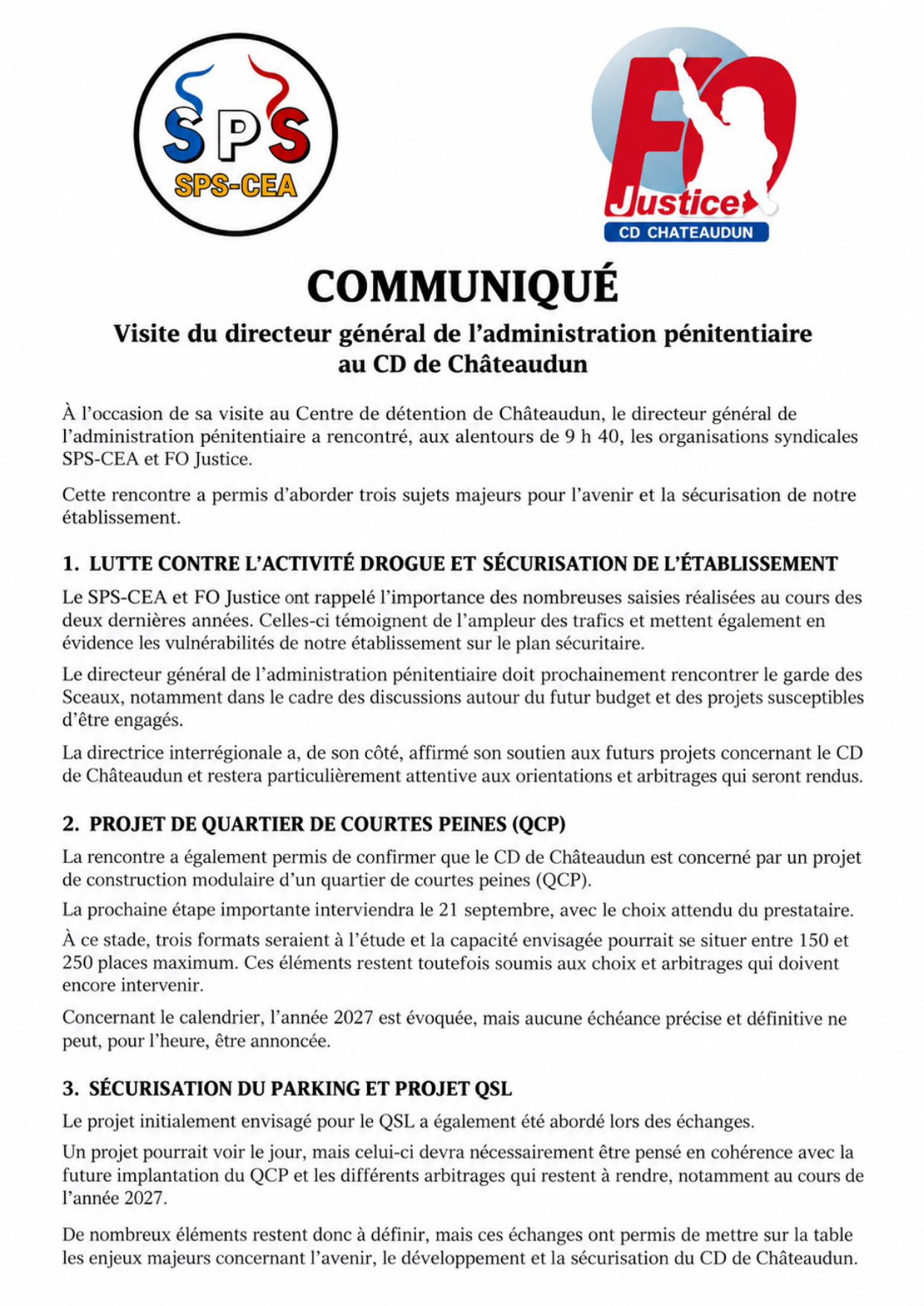 CD de Châteaudun : Visite du directeur général de l’administration pénitentiaire