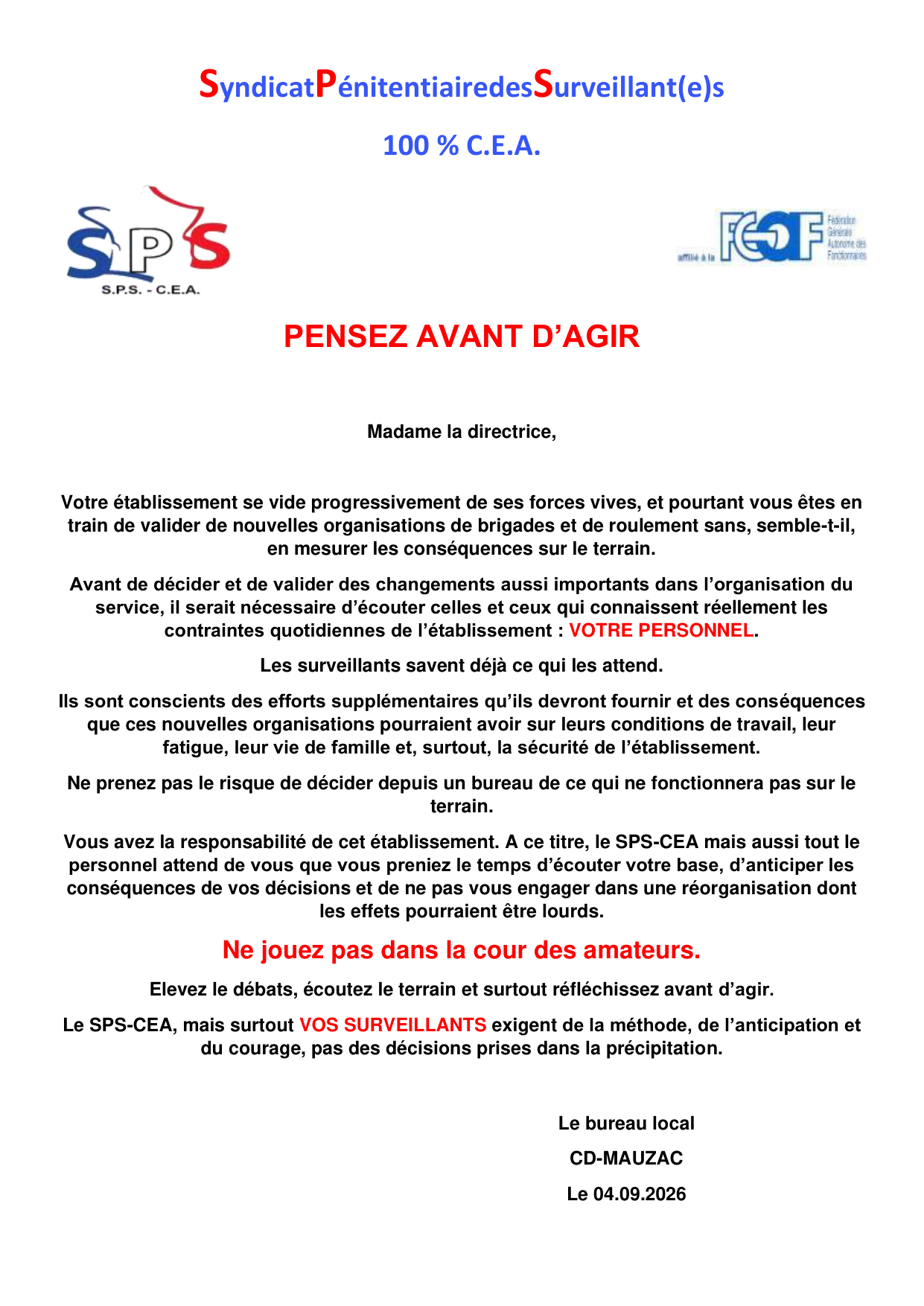 CD Mauzac : pensez avant d'agir