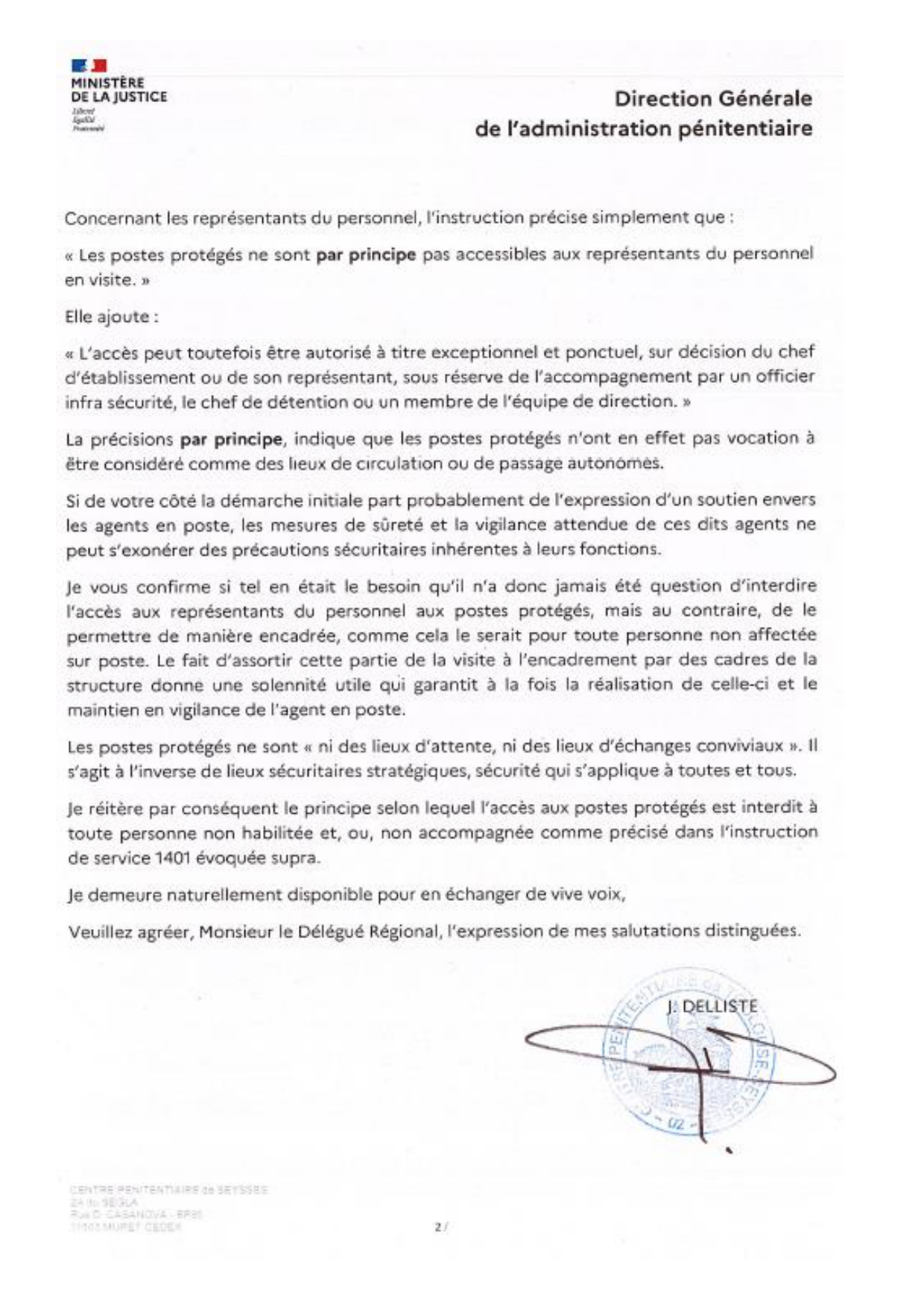 CP de Seysses : Instruction n° 1401 – Entrave manifeste à l’exercice du droit syndical