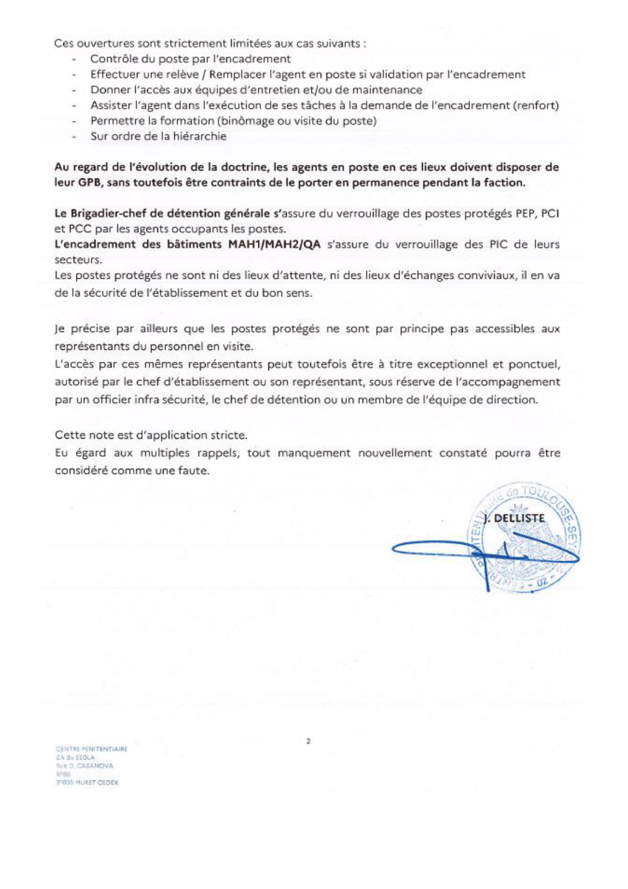 CP de Seysses : Instruction n° 1401 – Entrave manifeste à l’exercice du droit syndical