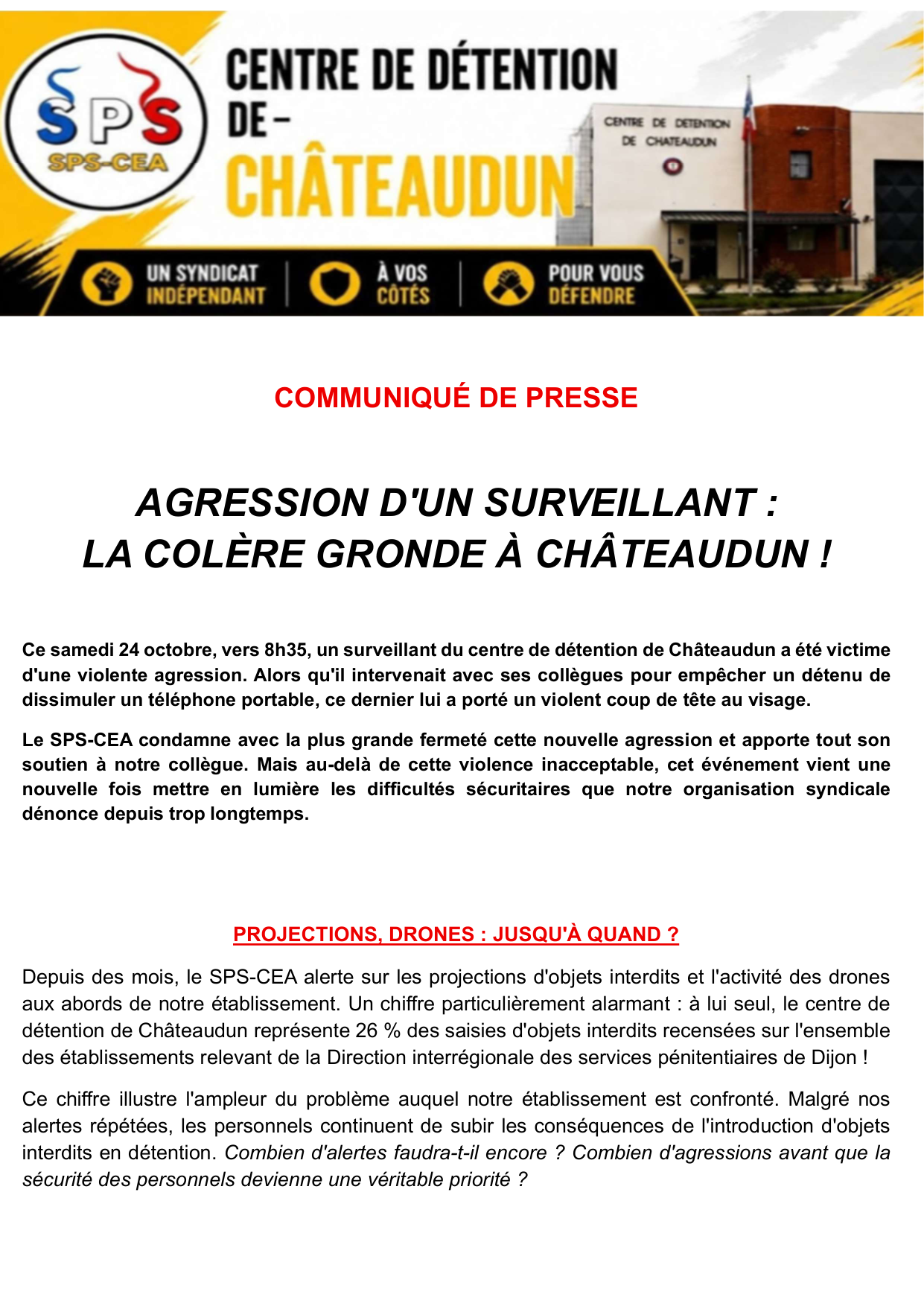 CD de Châteaudun : Agression d'un surveillant : la colère gronde à Châteaudun !