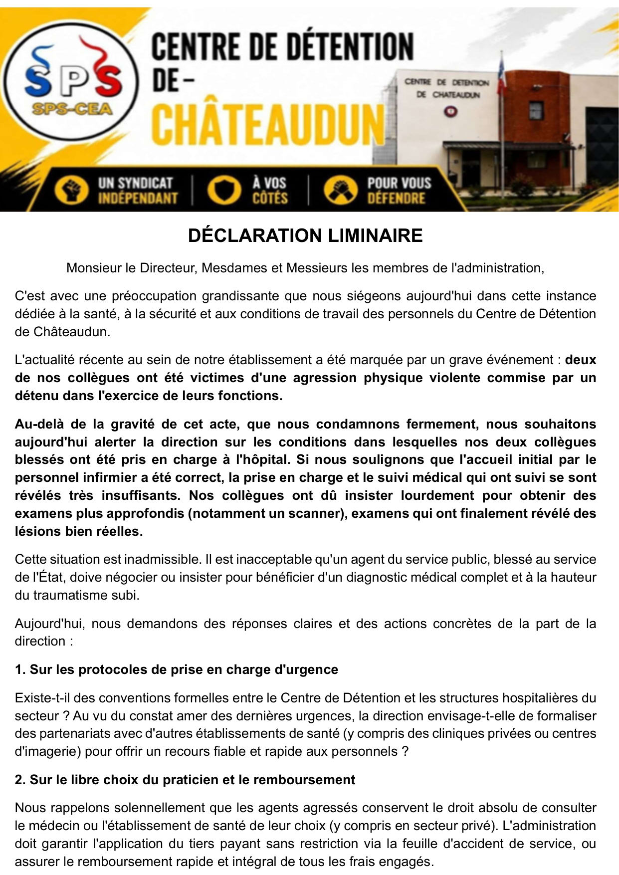 CD de Châteaudun : Déclaration liminaire
