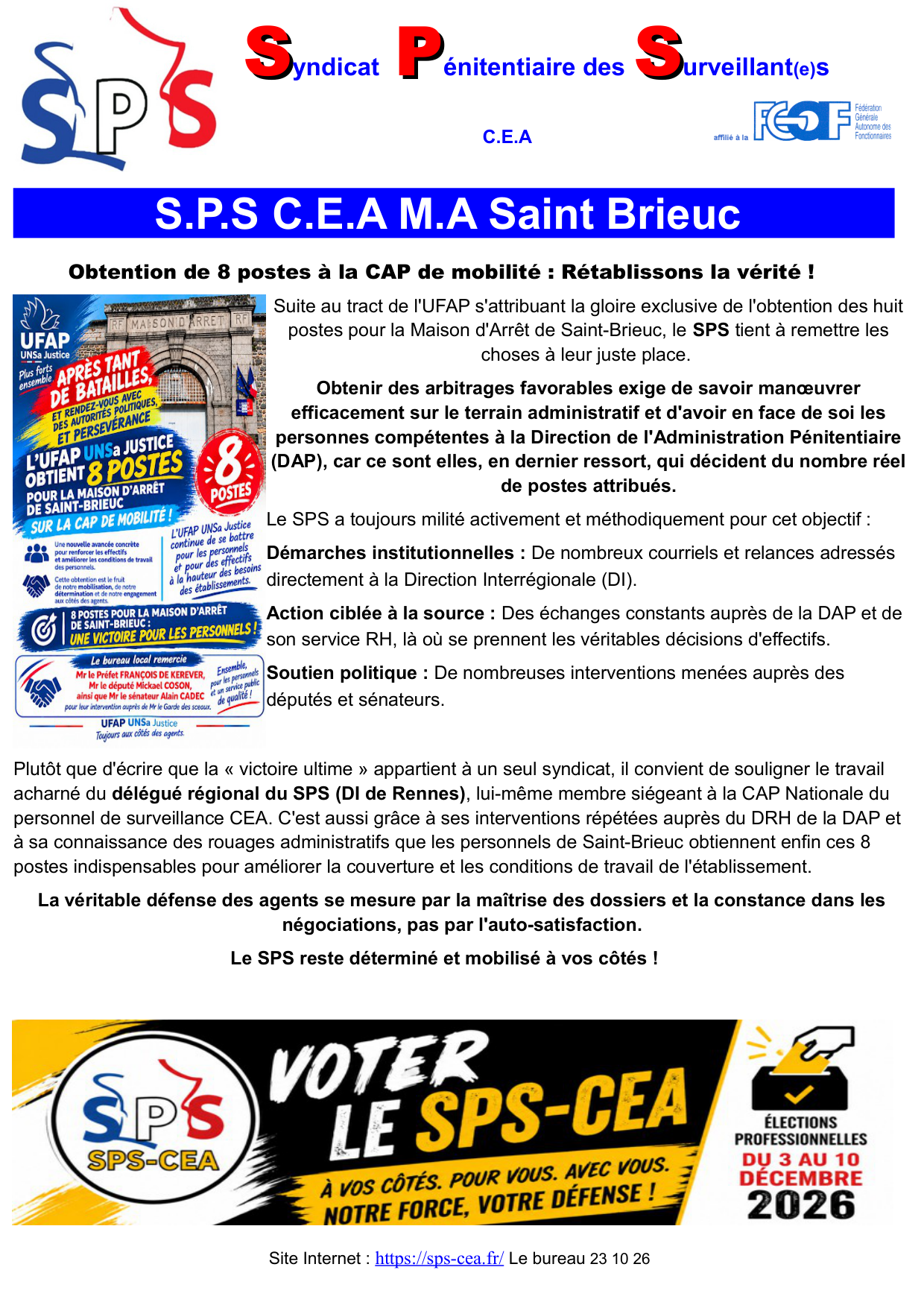 MA Saint-Brieuc : Obtention de 8 postes à la CAP de mobilité : Rétablissons la vérité !