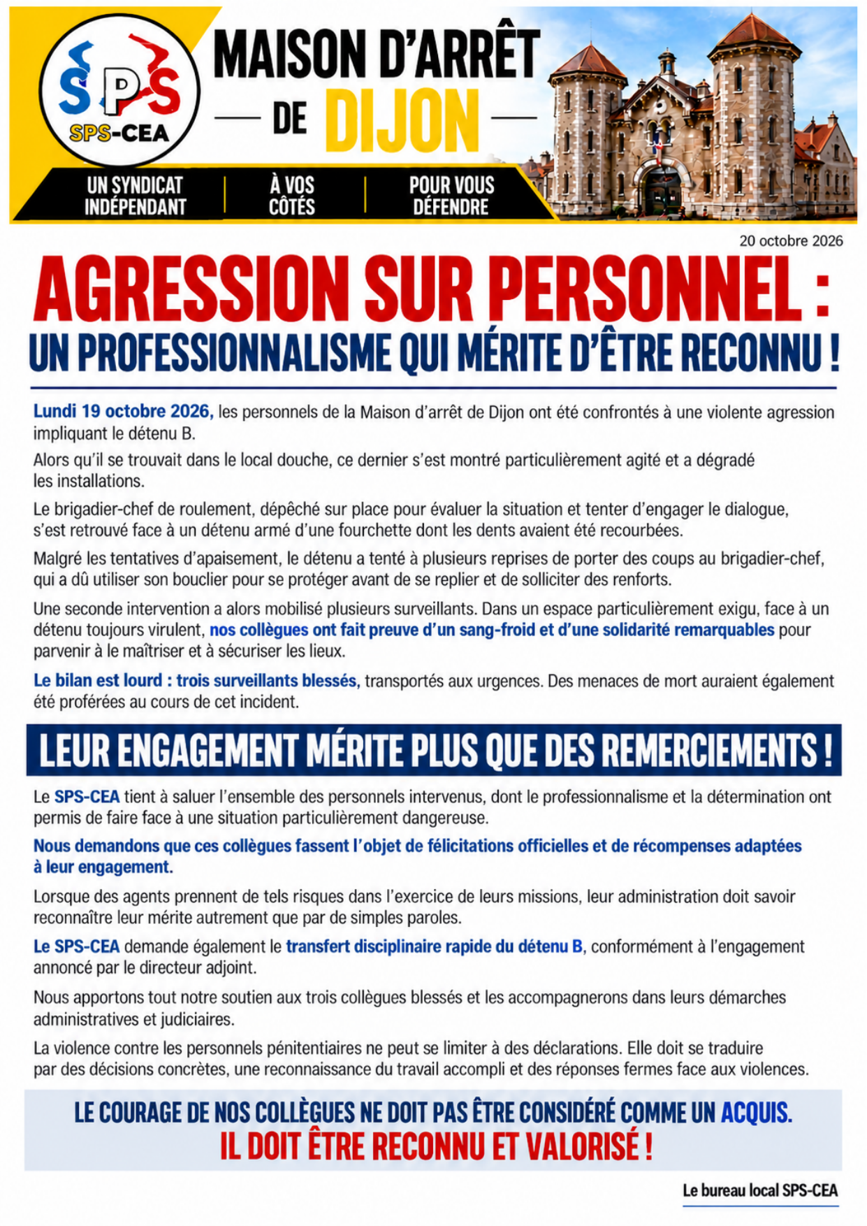 MA Dijon : Agression sur personnel