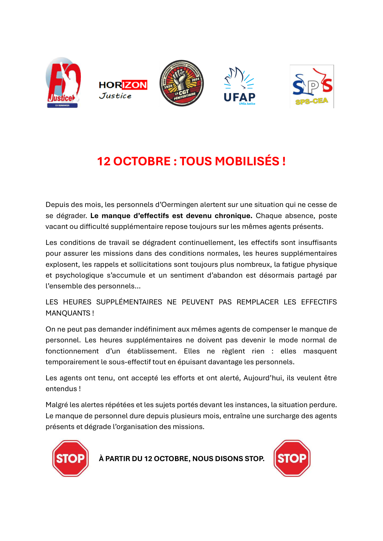 CD d'Oermingen : 12 Octobre : Tous mobilisés !