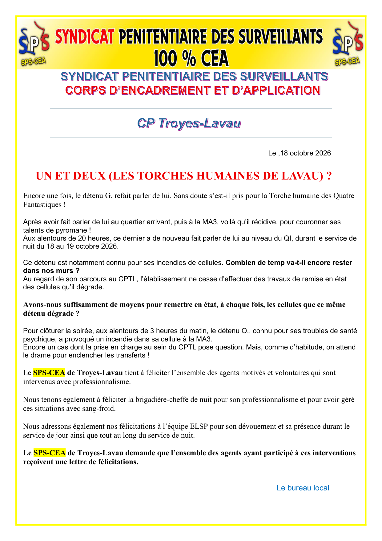 CP de Troyes-Lavau : Un et deux (Les torches humaines de Lavau)