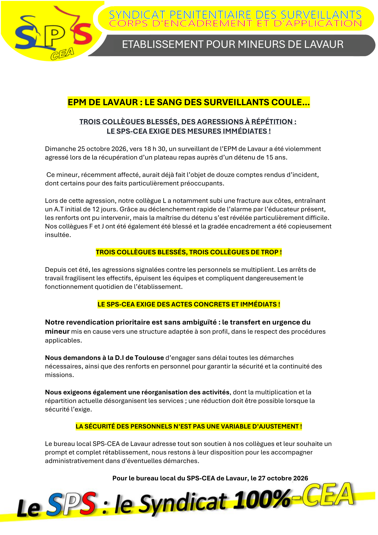 EPM de Lavaur : Le sang des surveillants coul…