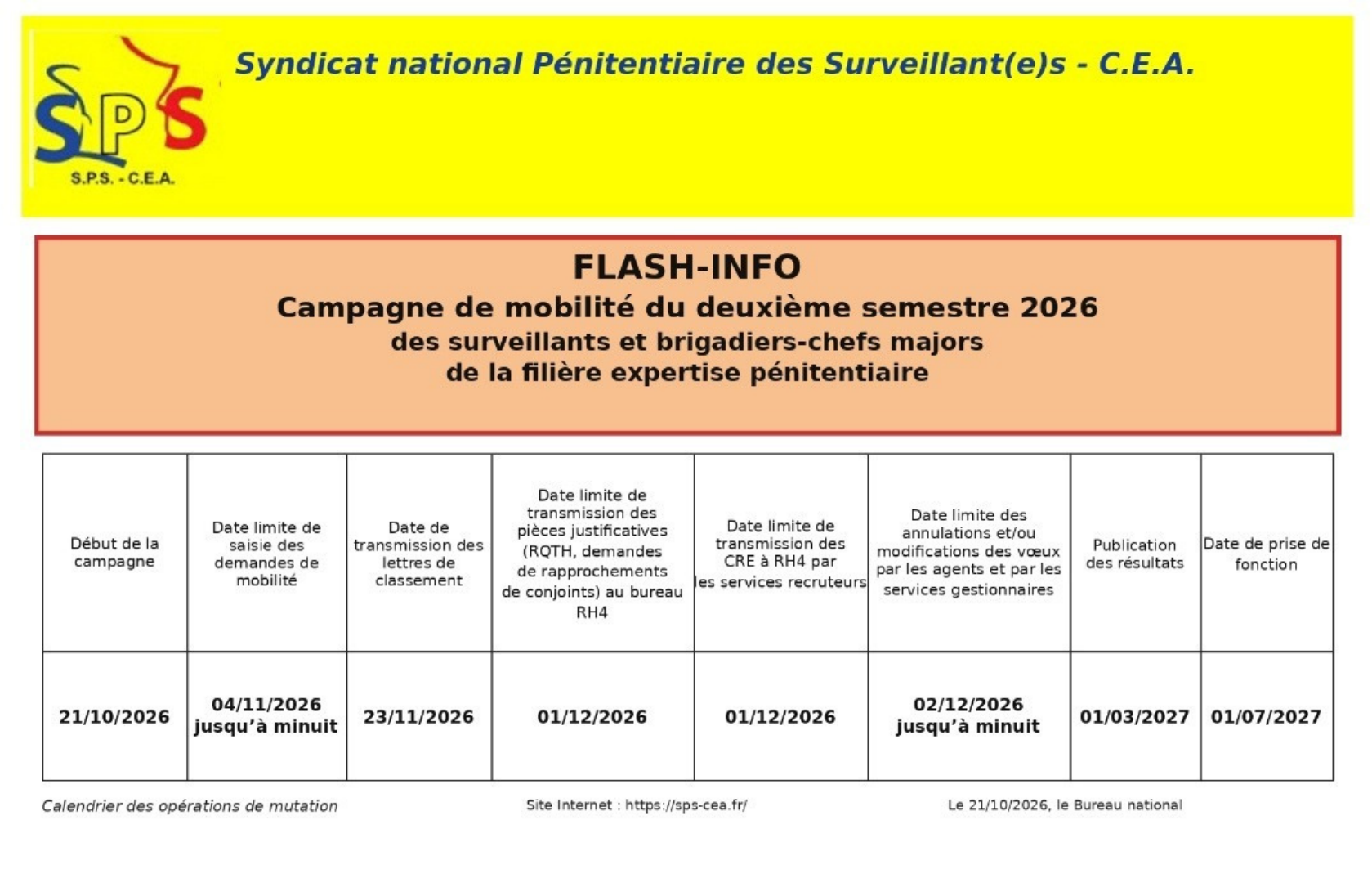 Campagne de mobilité du deuxième semestre 2026 des surveillants et brigadiers-chefs majors de la filière expertise pénitentiaire
