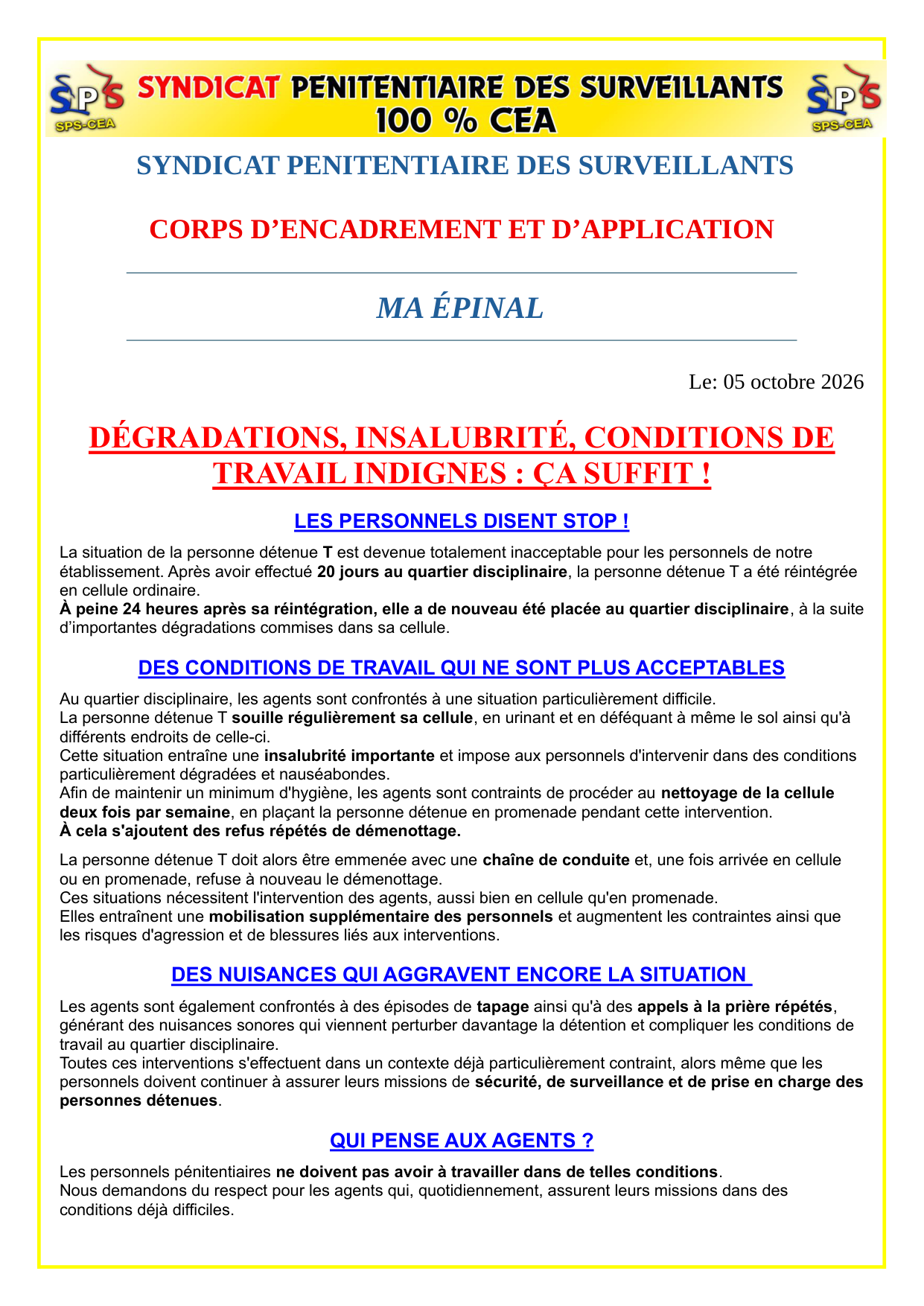 MA Épinal : Dégradations, insalubrité, conditions de travail indignes : ça suffit !