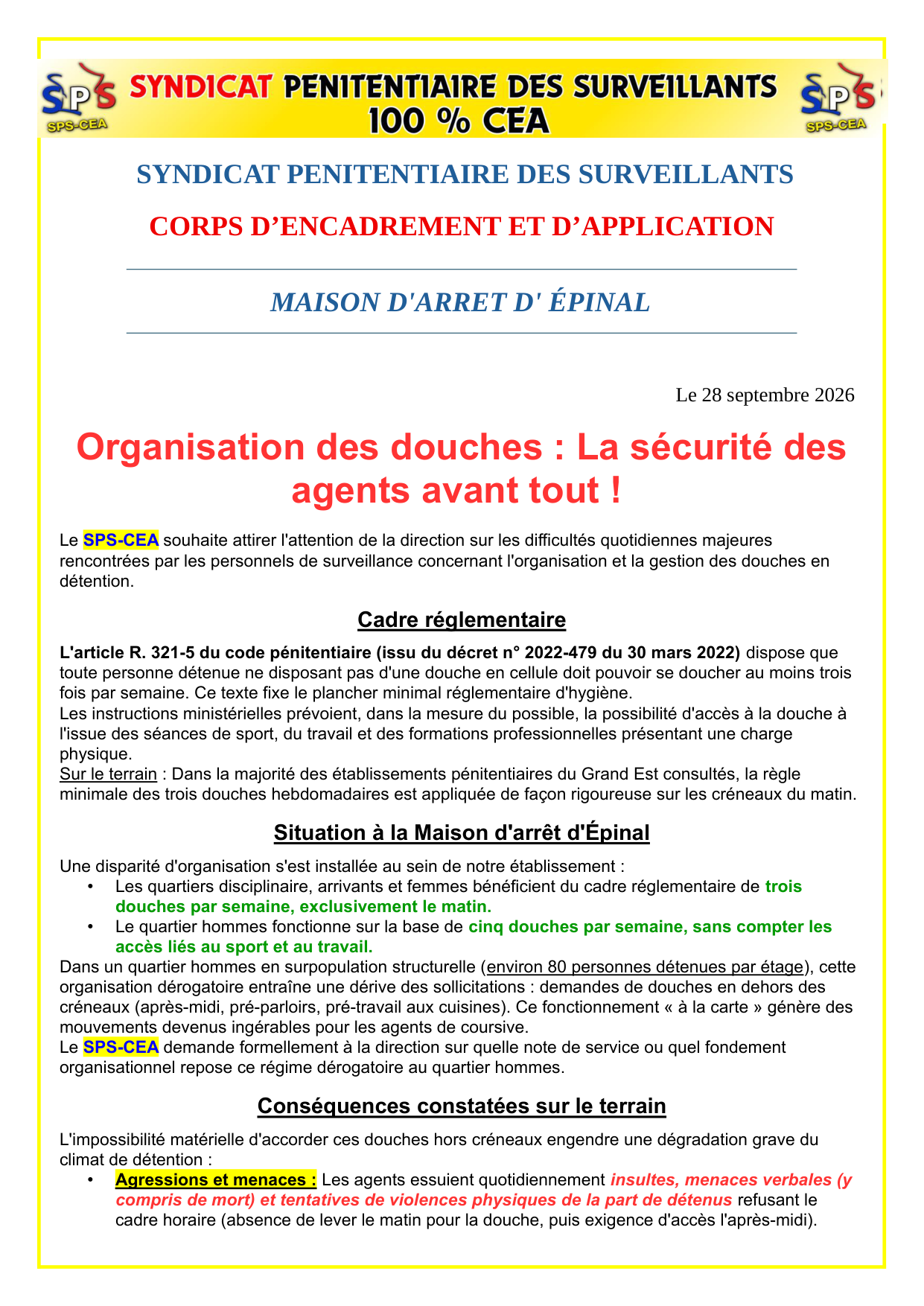 MA Épinal : Organisation des douches : La sécurité des agents avant tout !